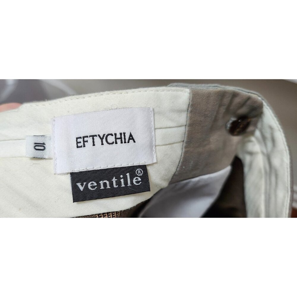 EFTYCHIA Ventile Beige Midi Skirt Straight Plaid Insert Belted UK 10 - Picture 9 of 13